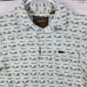 Howler Brothers Ranchero Jacquard Polo Shirt Medium M Blue Kaleidoscope Snap